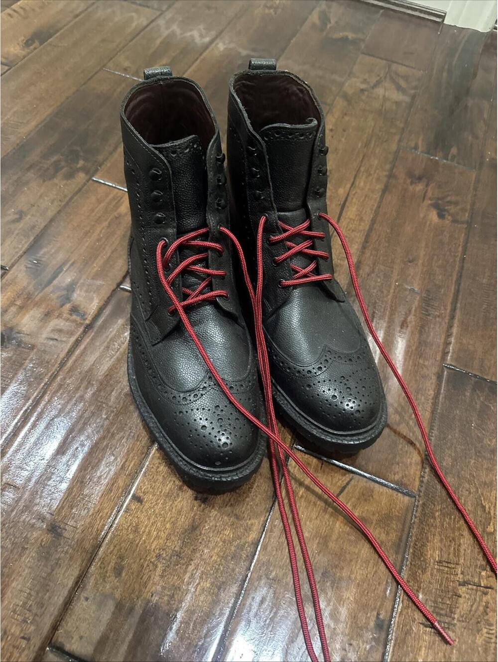 Allen Edmonds Black Brogue Boots with Red Laces
